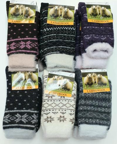 CALCETÍN LANA GRUESA EXTRA SUAVE, CENEFA SEÑORA SURTIDA FANTASÍA (lote de 12 pares)